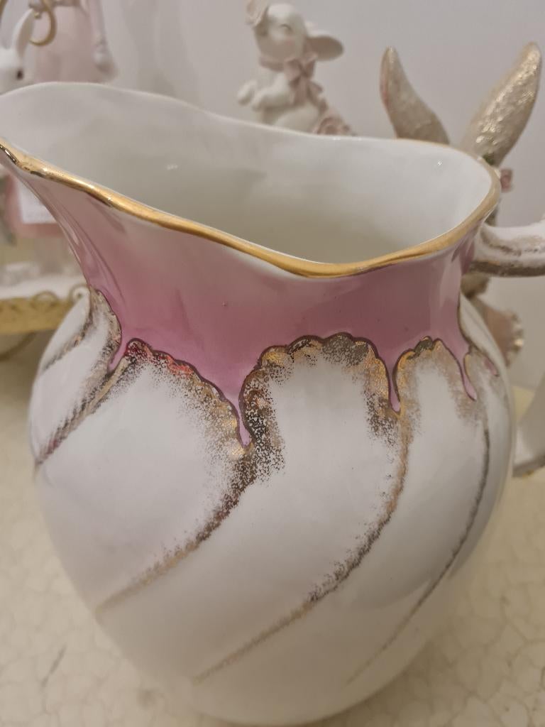 Vintage grote kan met roze rand, Antiek en Kunst, Ophalen of Verzenden