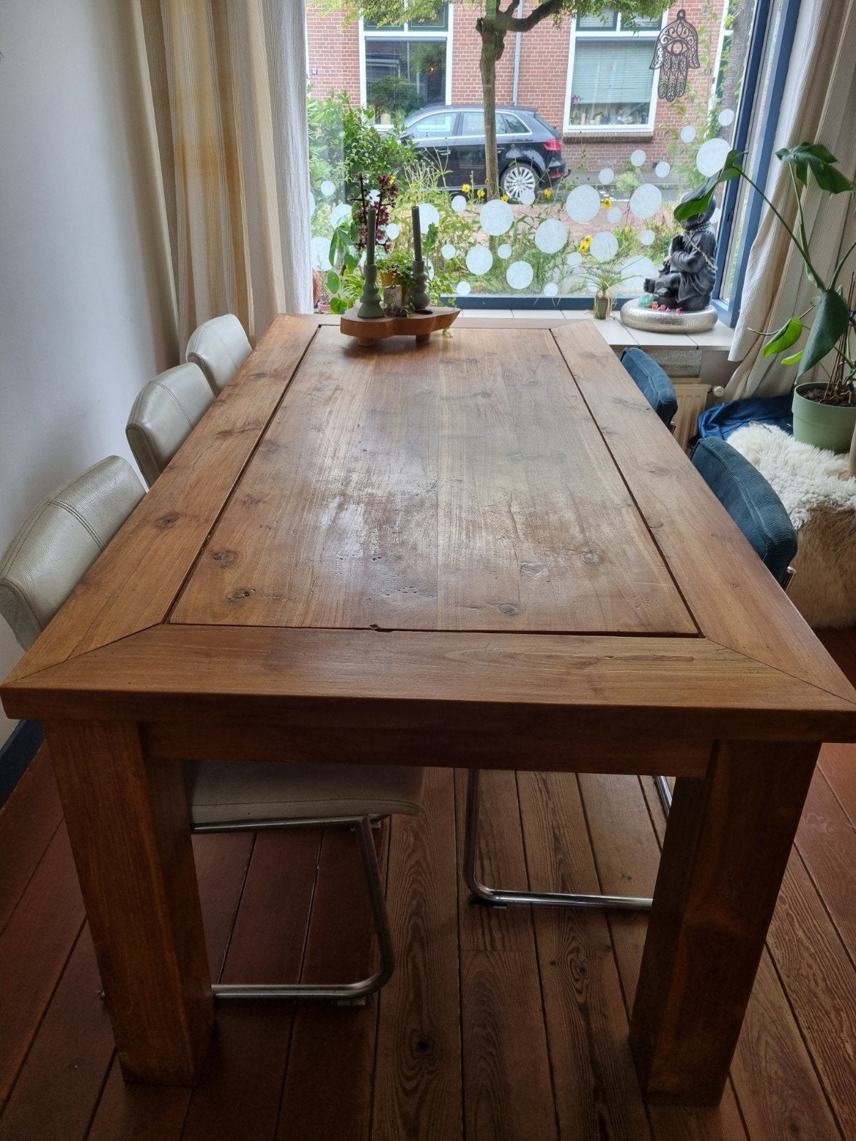 Teakhouten eettafel 200x99x80 cm - Gebruikt, Ophalen, Gebruikt, Teakhout, 50 tot 100 cm