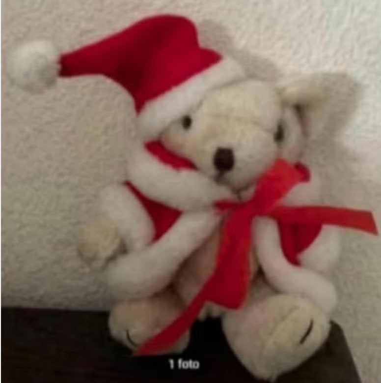 Knuffel kerst beertje kerstmuts jas; kerstbeertje; 13 cm lan, Ophalen of Verzenden, Zo goed als nieuw, Beer
