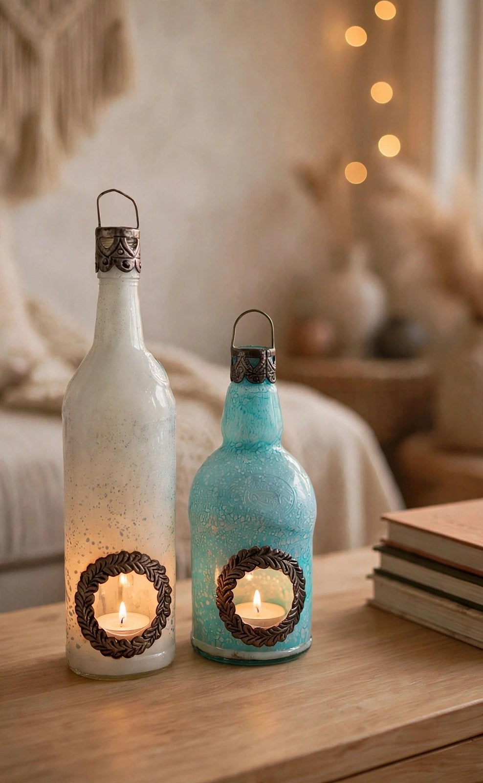 PTMD Set 2x Fles Waxinelicht Houders Boho Ibiza, Meerkleurig, Waxinelichthouder, Ophalen of Verzenden, PTMD