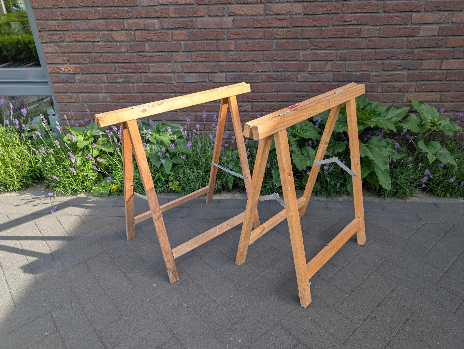 2 houten schragen voor klussen, Ophalen, Gebruikt