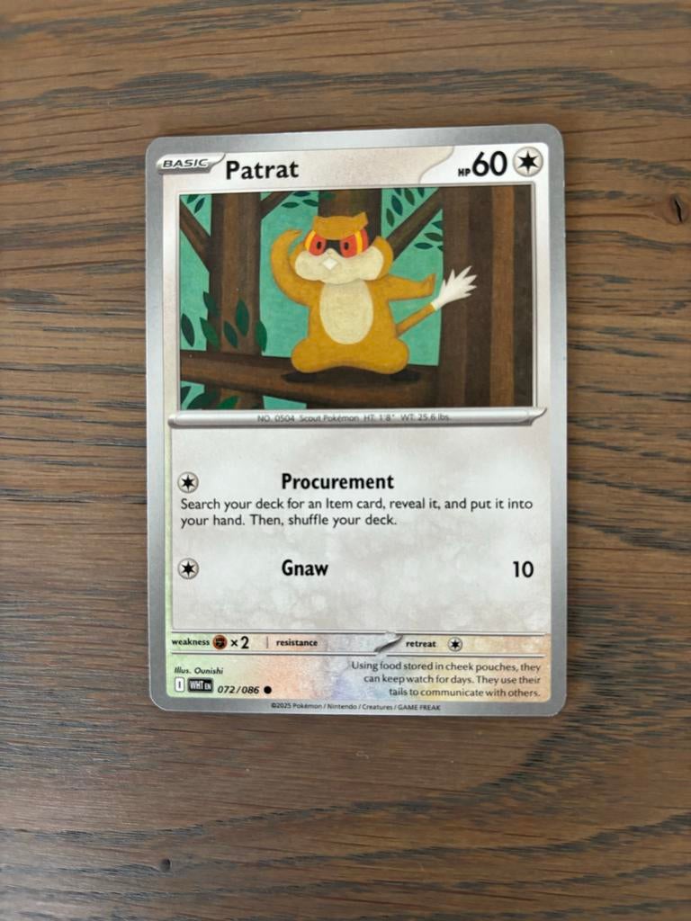 Patrat Pokémon Kaart - Basic HP60 - 072/086, Ophalen of Verzenden, Zo goed als nieuw, Losse kaart