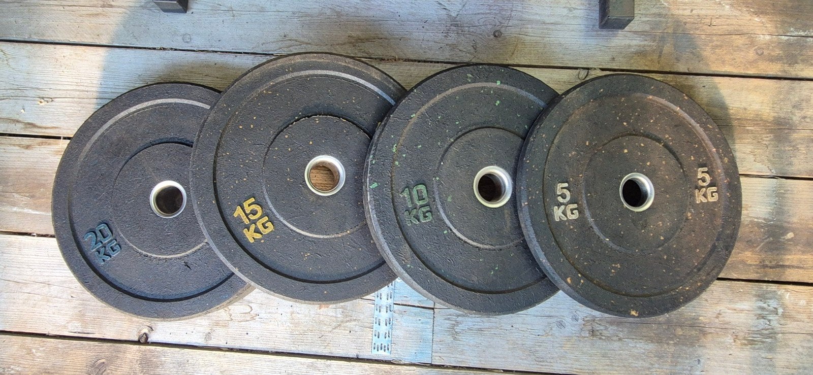 Strongman crumb bumper plates / halterschijven, Sport en Fitness, Fitnessmaterialen, Ophalen, Gebruikt, Rug, Halterschijven