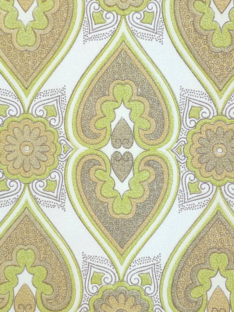 5752 Vintage barok behang retro groen bruin goud seventies, Huis en Inrichting, Ophalen of Verzenden, Bruin