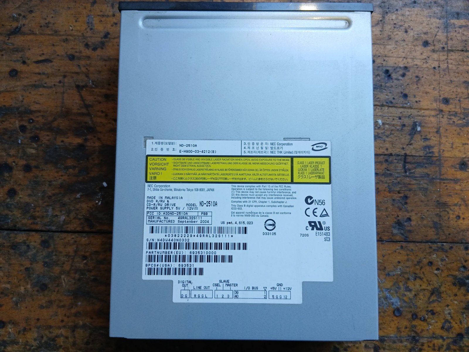 NEC ND-2510A DVD/CD-RW Drive - Intern, Intern, Gebruikt, Cd, Info@nec.com