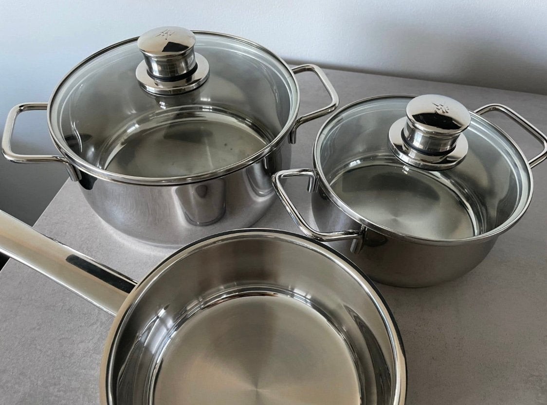 WMF Diadem Plus Pannenset 3-delig - RVS, Huis en Inrichting, Keuken | Potten en Pannen, Ophalen of Verzenden, Zo goed als nieuw