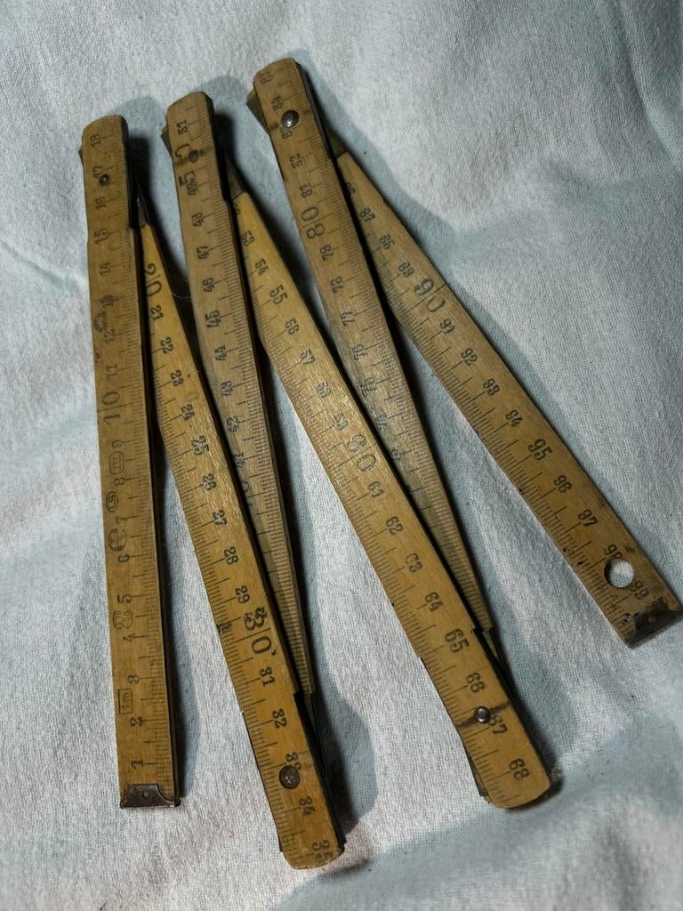 Houten vintage duimstok 100 cm, messing scharnieren, Ophalen of Verzenden