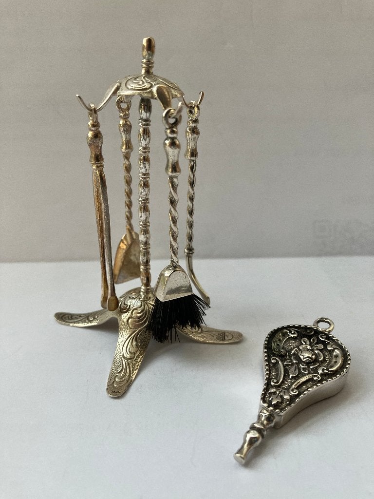 Zilveren miniatuur haardstel, zilversmid Lesener, Antiek en Kunst, Verzenden, Zilver