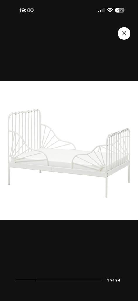 Ikea Minnen meegroeibed wit met meegroeimatras, Ophalen, 70 tot 85 cm, Zo goed als nieuw, Lattenbodem