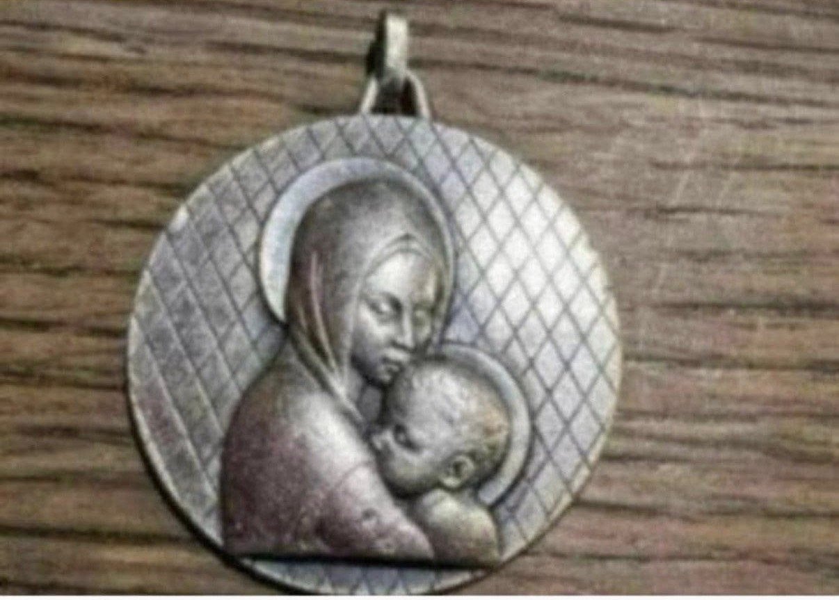 Antieke grote hanger Maria met kind 4 cm, Ophalen of Verzenden