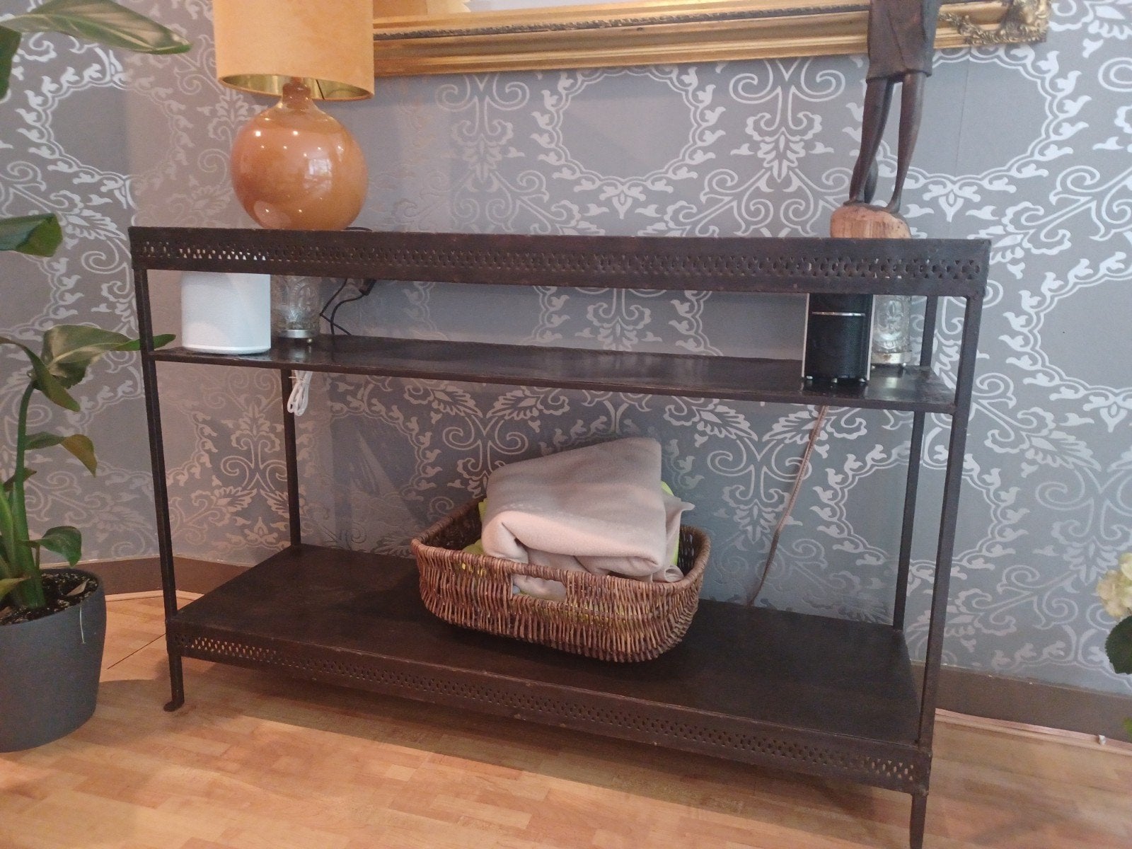 Metalen console tafel met glazen blad, Huis en Inrichting, Ophalen, Gebruikt