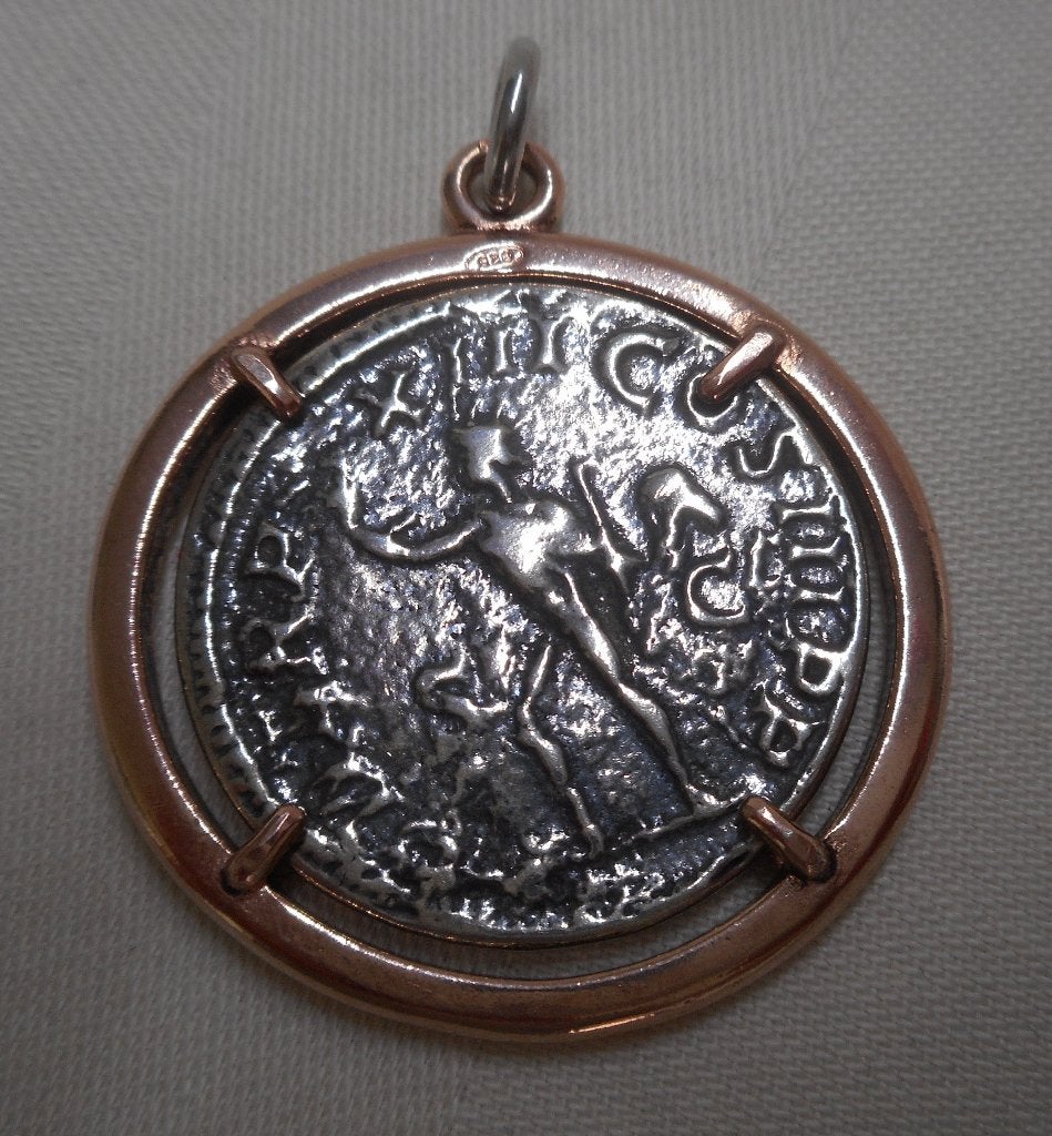 Zilveren fantasie munt hanger in krans bicolor nr.1809, Verzenden, Zo goed als nieuw, Overige kleuren, Zilver