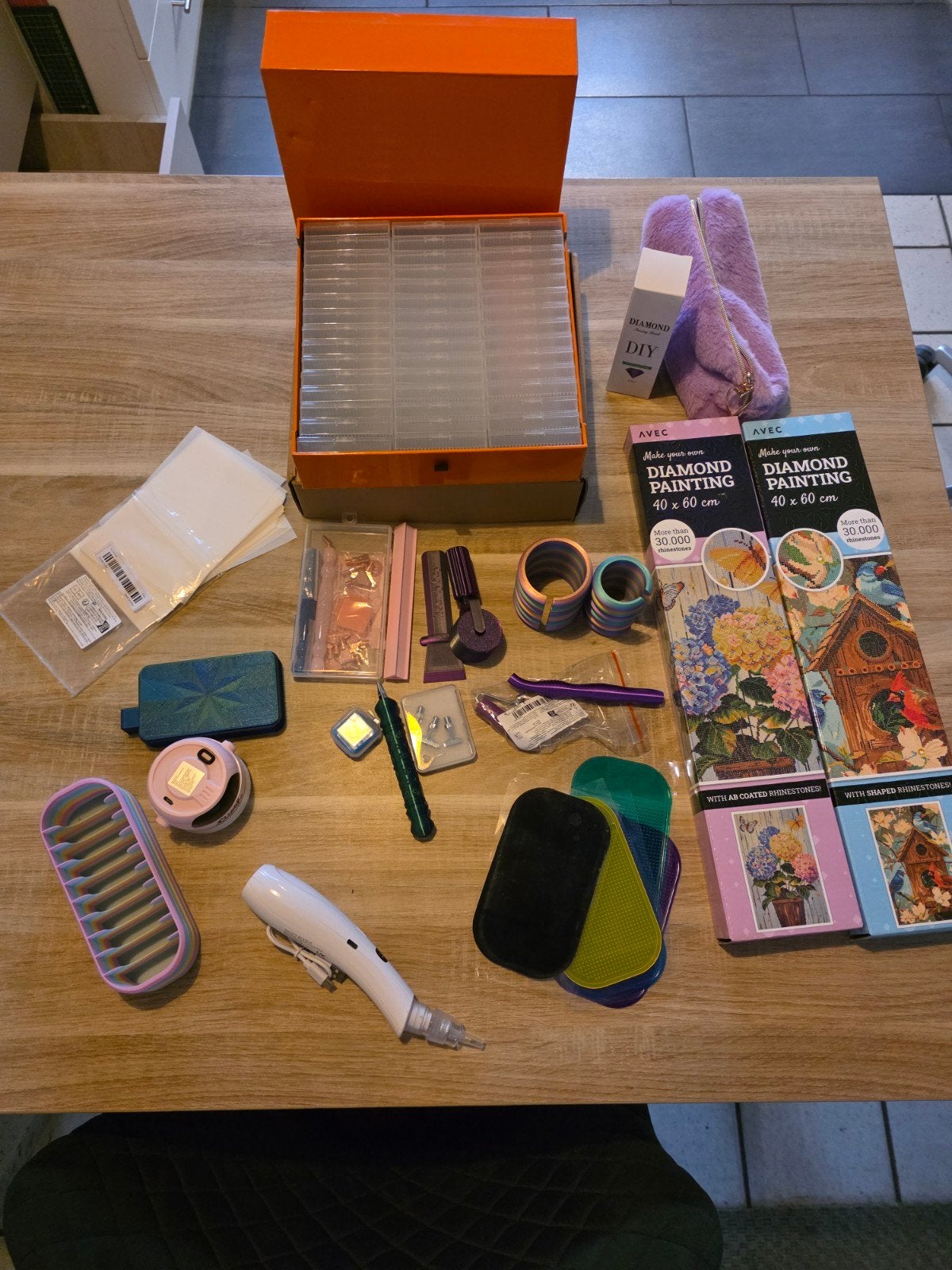 Grote set Diamond Painting spullen en accessoires, Gereedschap of Toebehoren, Meerkleurig, Zo goed als nieuw, Kunststof