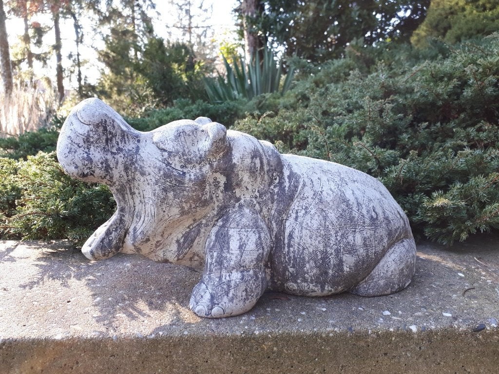 Tuinbeeldje Nijlpaard - Hippo Garden Sculpture, Ophalen, Gebruikt, Steen, Dierenbeeld