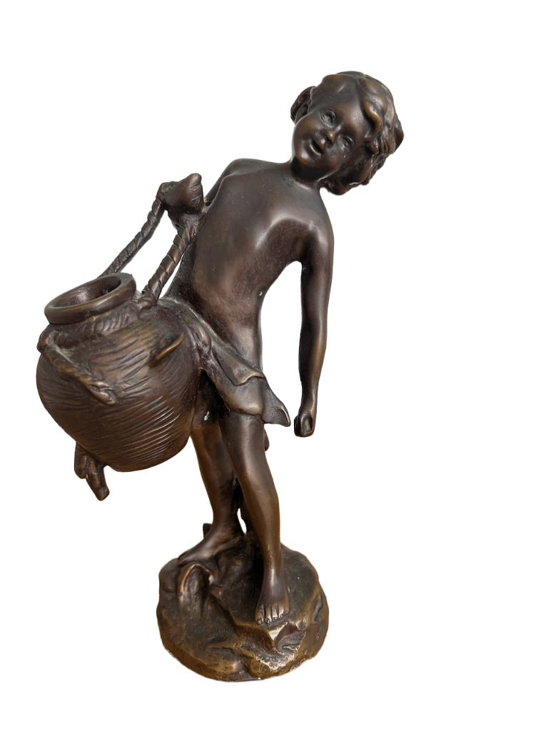 Bronzen beeldje jonge waterdrager, Ophalen of Verzenden, Brons