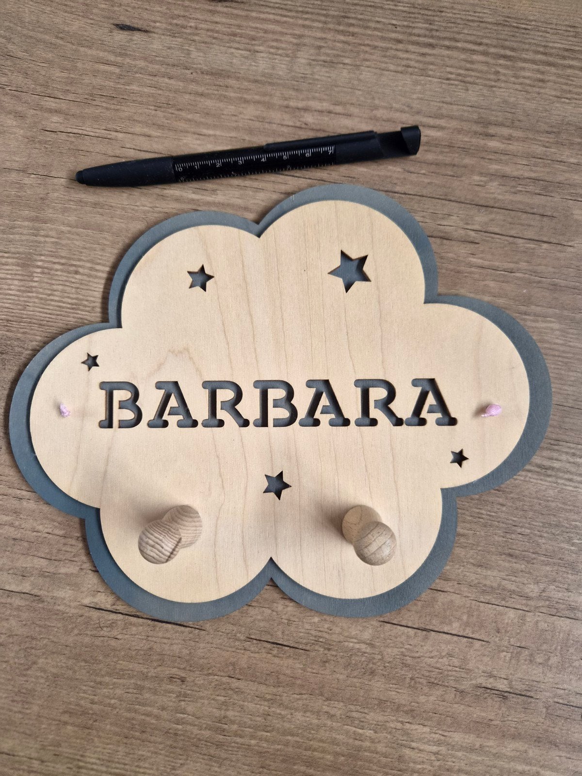 Houten kapstokje 'Barbara' - Wolk met sterren, Overige merken, Ophalen of Verzenden, Zo goed als nieuw, Kapstokje