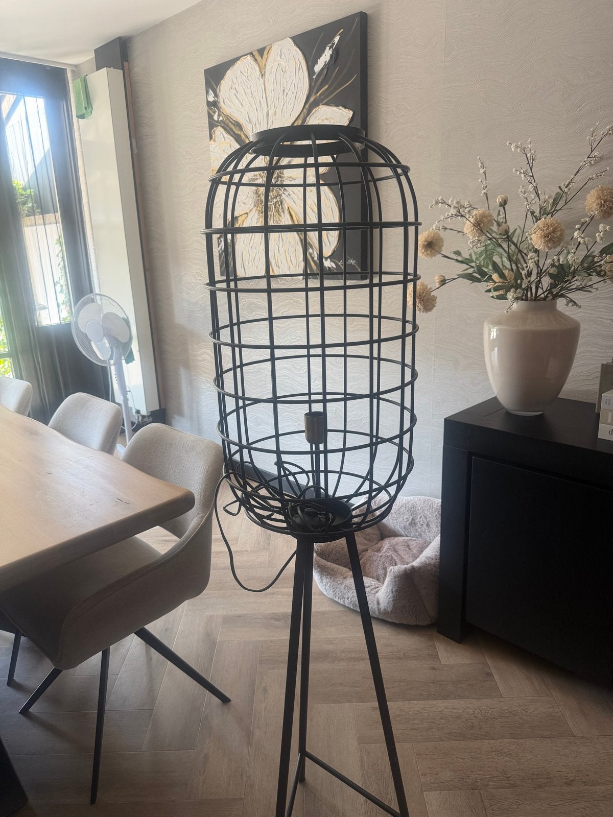 Zwarte metalen vloerlamp - Modern design, Ophalen, Gebruikt, 100 tot 150 cm, E27 (groot)