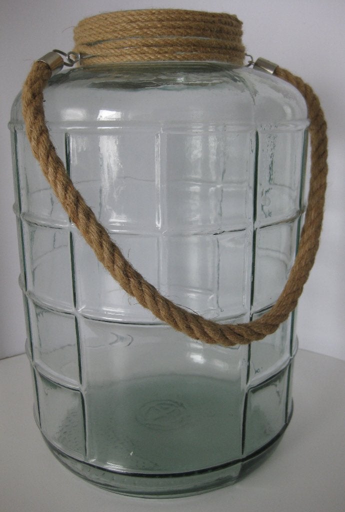 Vaas Spaans Glas met groene gloed, touwhals en handvat, Nieuw, Ophalen of Verzenden, Glas, Minder dan 50 cm