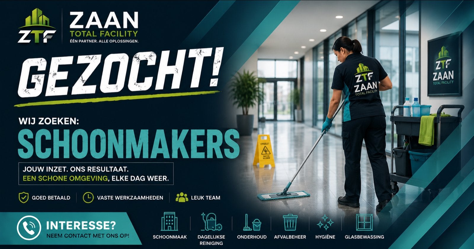 Schoonmaker gezocht, 33 - 40 uur, Overige niveaus, Starter