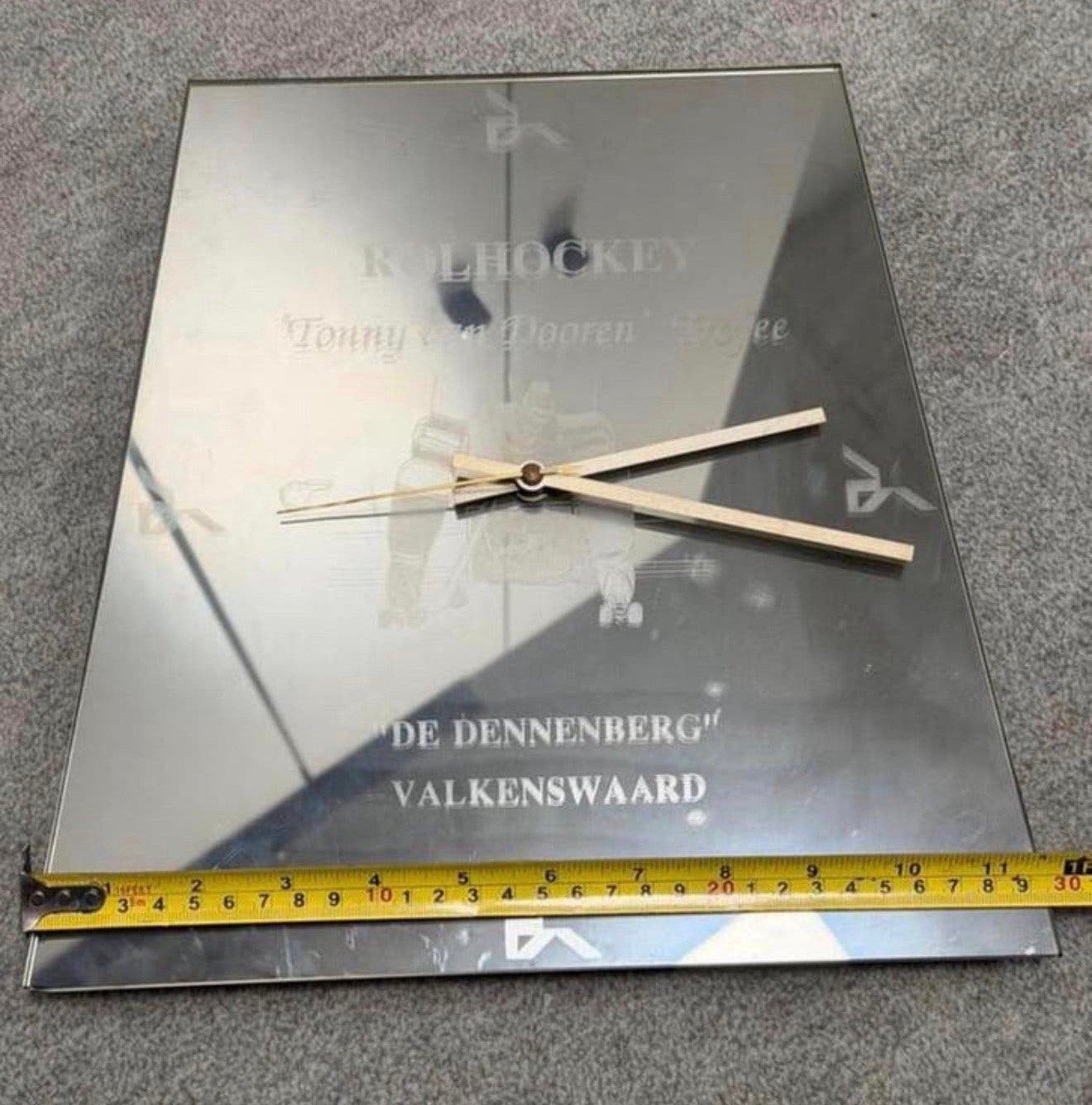 Vintage Spiegel Wandklok 30cm Rolhockey Trofee Valkenswaard, Wandklok, P, P, P