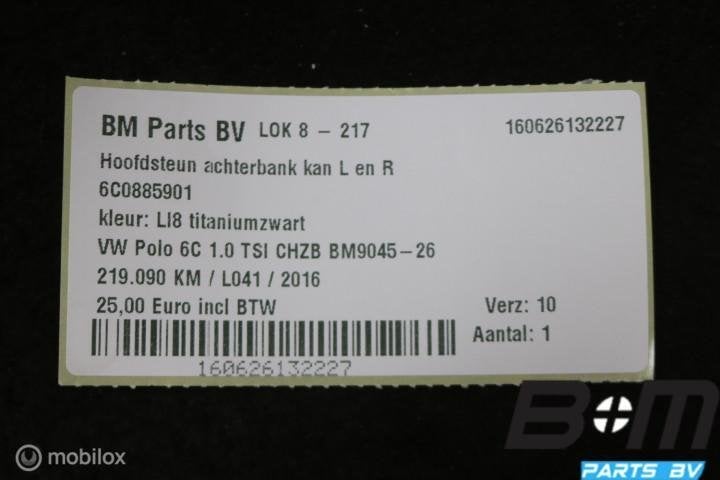 Hoofdsteun achterbank kan L of R VW Polo 6C LI8 6C0885901, Gebruikt