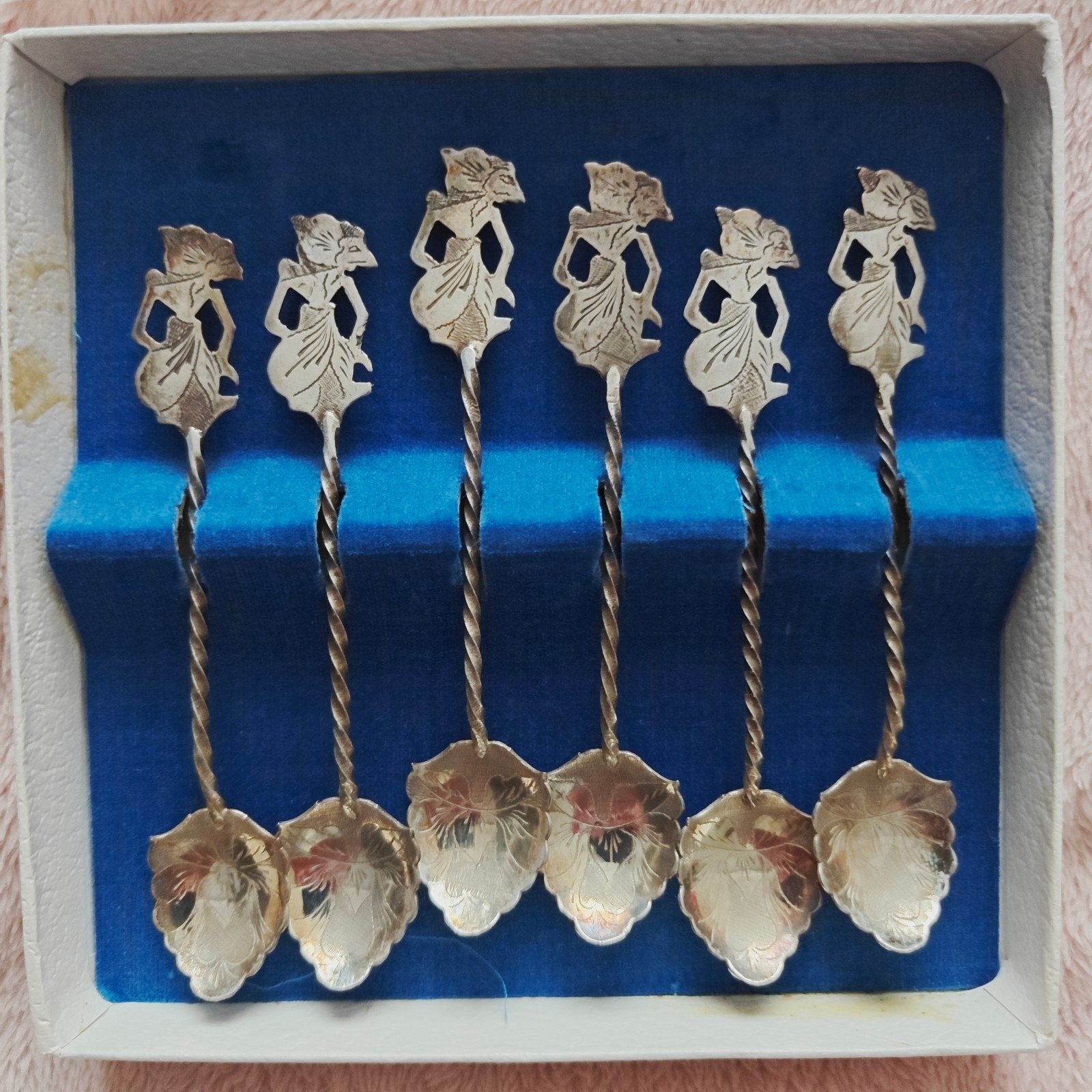 Set van 6 vintage theelepels met Balinese danseressen, Antiek en Kunst, Ophalen of Verzenden