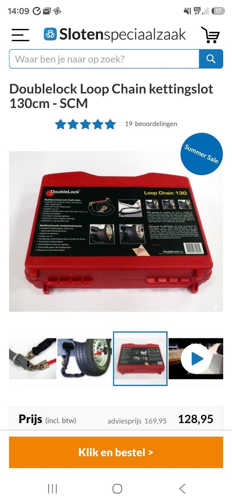 Double lock loop chain kettingslot 130cm - dsm, Ophalen