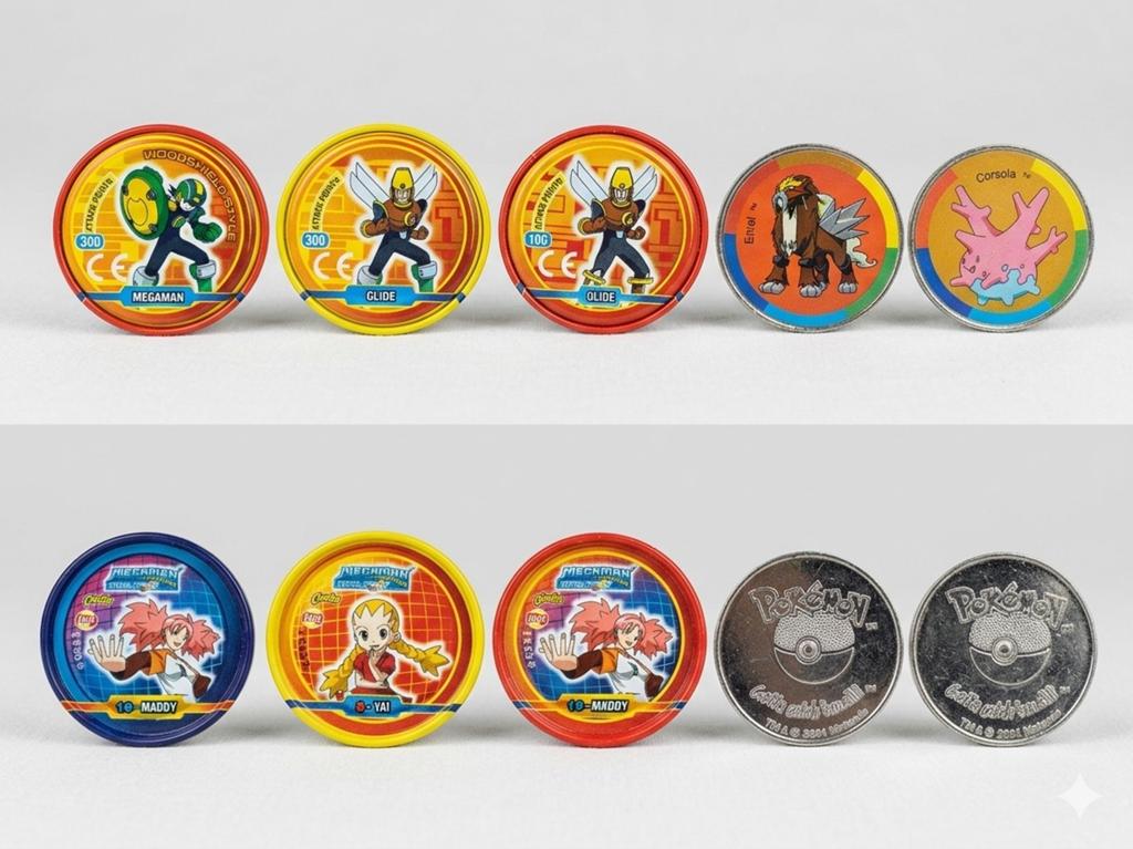 Retro Tazos / Metal Caps - MegaMan + Pokémon (ca. 2001-2005), Ophalen, Gebruikt