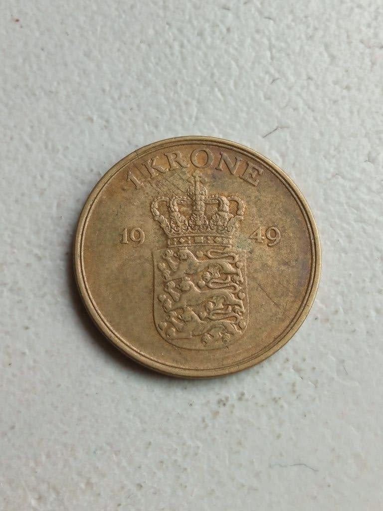 Denemarken 1 kroon 1949., Ophalen of Verzenden, Overige landen, Losse munt