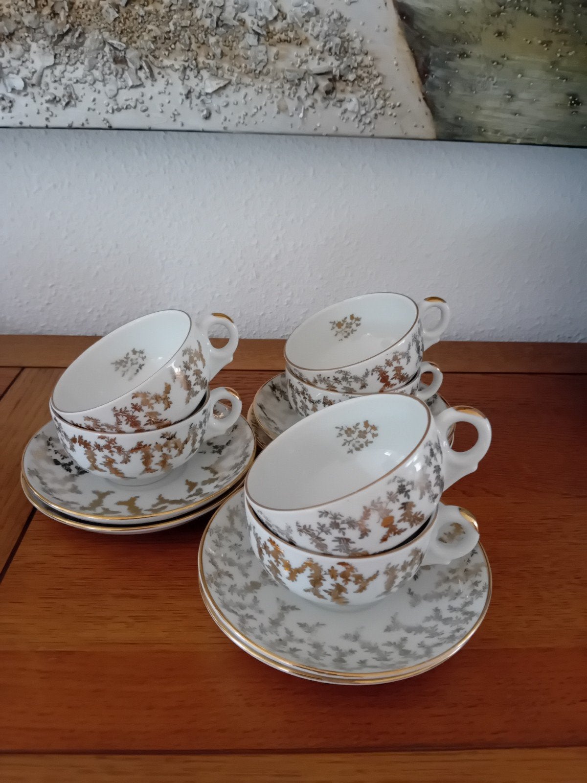 6 Mosa Maastricht kopjes en 5 schotels met gouden decor, Ophalen
