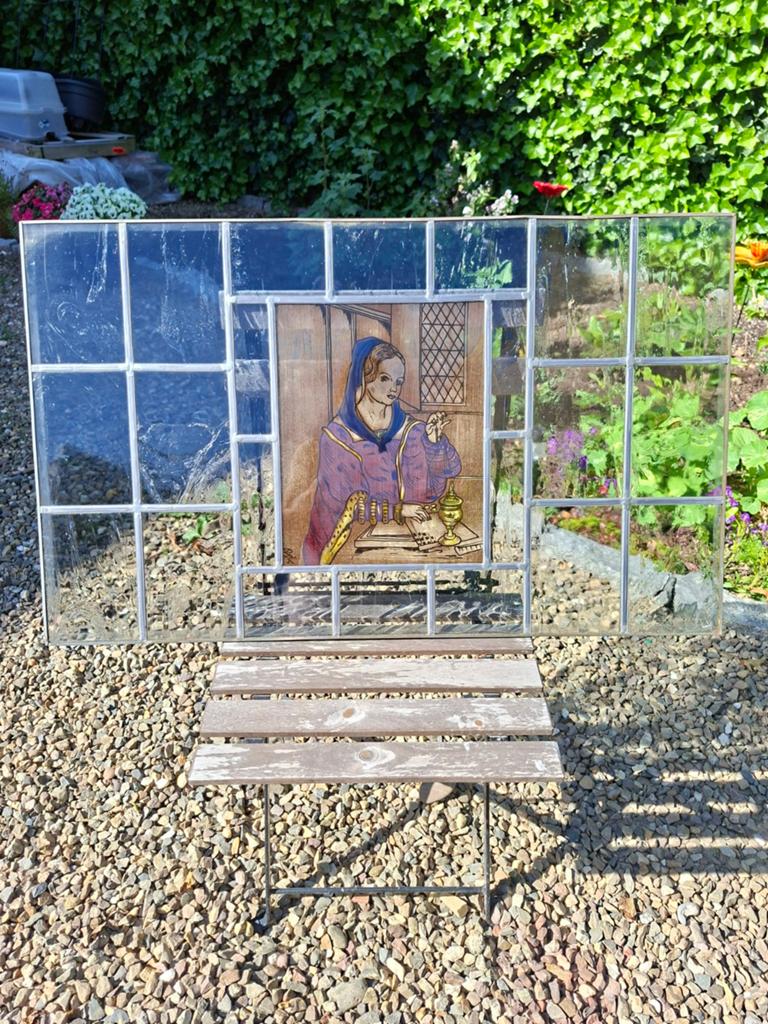 Uniek glas-in-lood raam met historische afbeelding, Antiek en Kunst, Ophalen