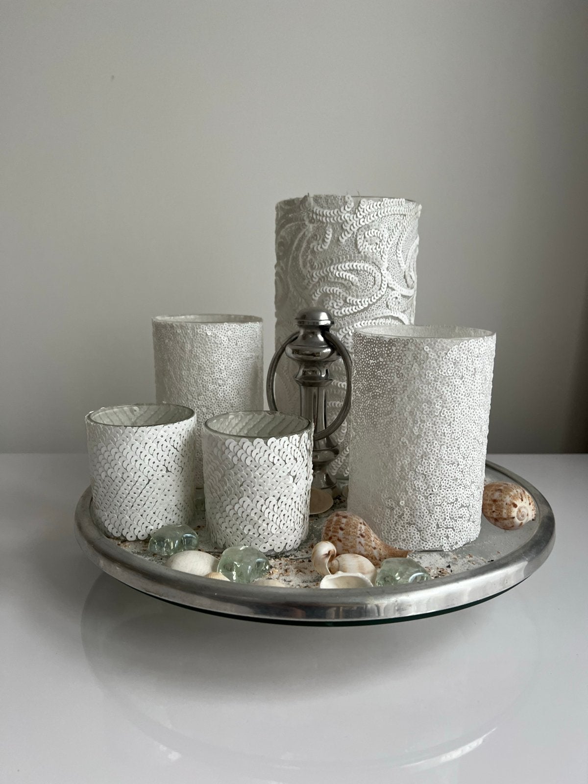 Rivièra Maison decoratieset met windlichten en schaal, Windlicht, Wit, Rivièra Maison, Ophalen of Verzenden