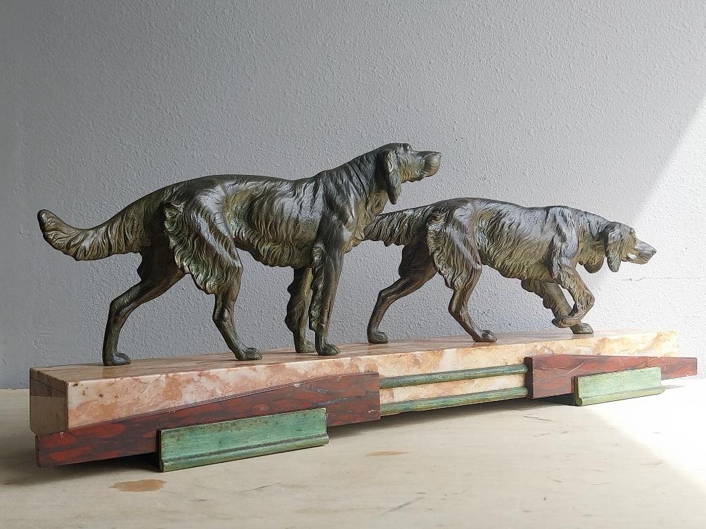 Frans Art Deco hondenbeeld zamak marmer spaniel jachthonden, Art deco, Gepatineerd, Ophalen of Verzenden, Zoogdier