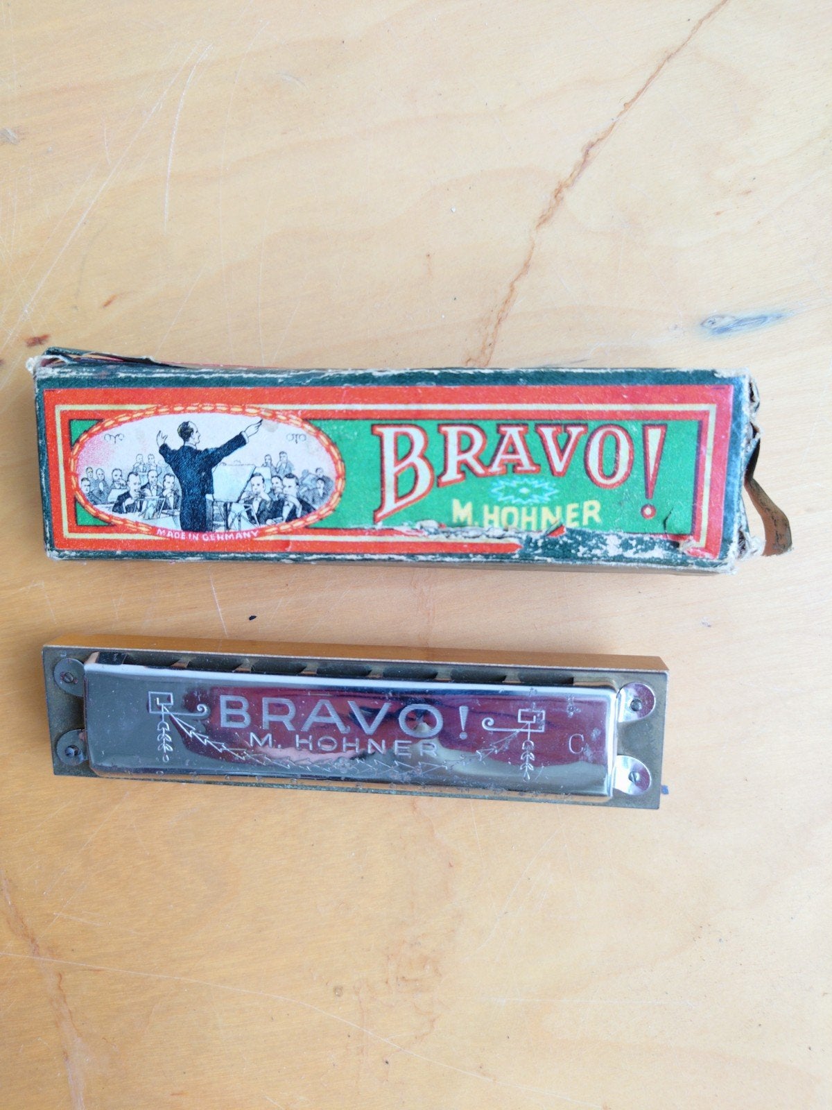 Vintage Hohner Bravo! en Chromonetta 12 mondharmonica's, Gebruikt, Ophalen of Verzenden, Met koffer of doosje, C-mondharmonica