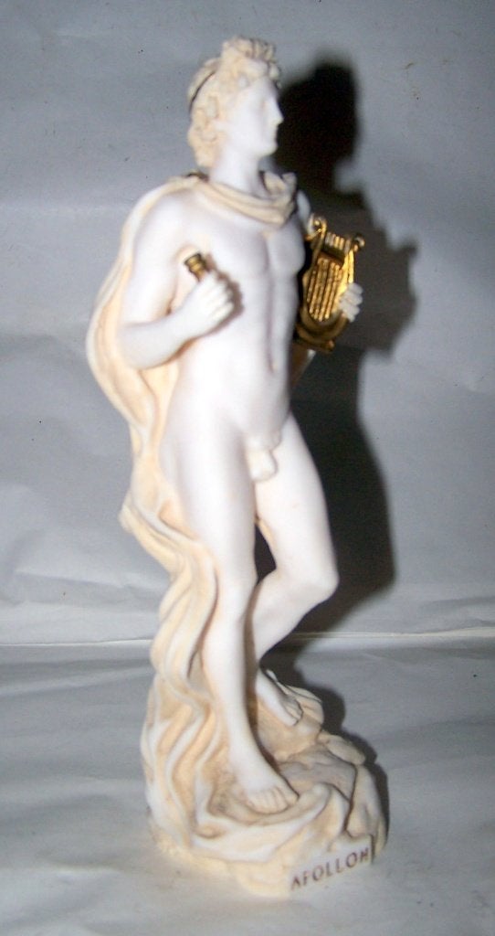 Albasten beeld van Apollo met lier - Griekse mythologie. Nws, 20 - 50 cm, Beeld, Man, Beschilderd