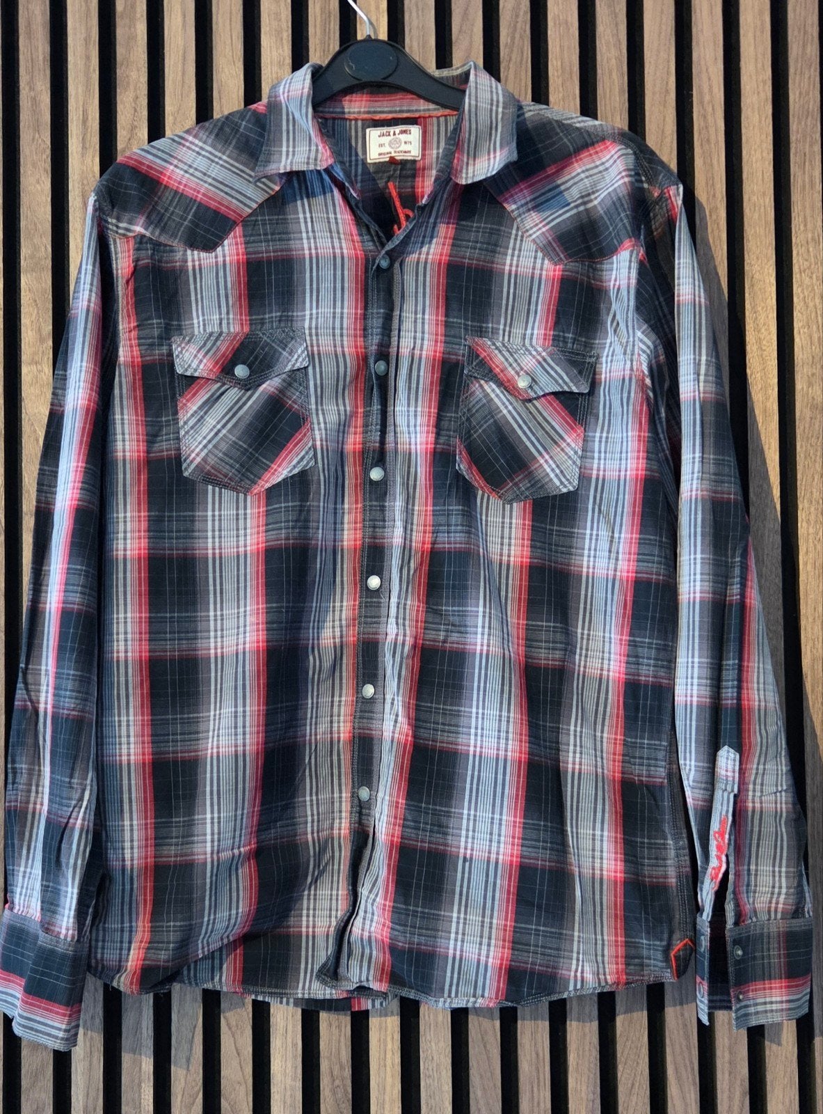 Jack & Jones Blouse Geruit Zwart Rood XL, Zwart, Ophalen of Verzenden, Gedragen, Halswijdte 43/44 (XL)