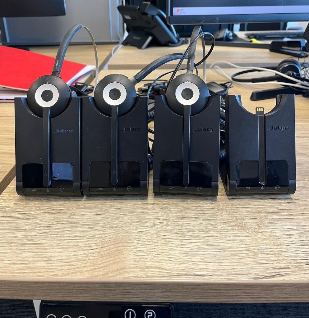 3x GN Jabra 920 Pro headset noise cancelling met opladers, Computers en Software, Headsets, Ophalen, Gebruikt, On-ear, Draadloos