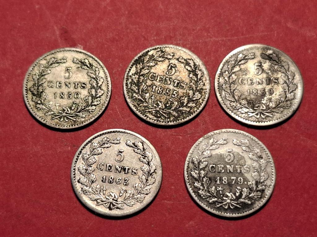 5 x stuiver Willem lll, Postzegels en Munten, Munten | Nederland, Koning Willem III, Setje, Zilver, Ophalen of Verzenden