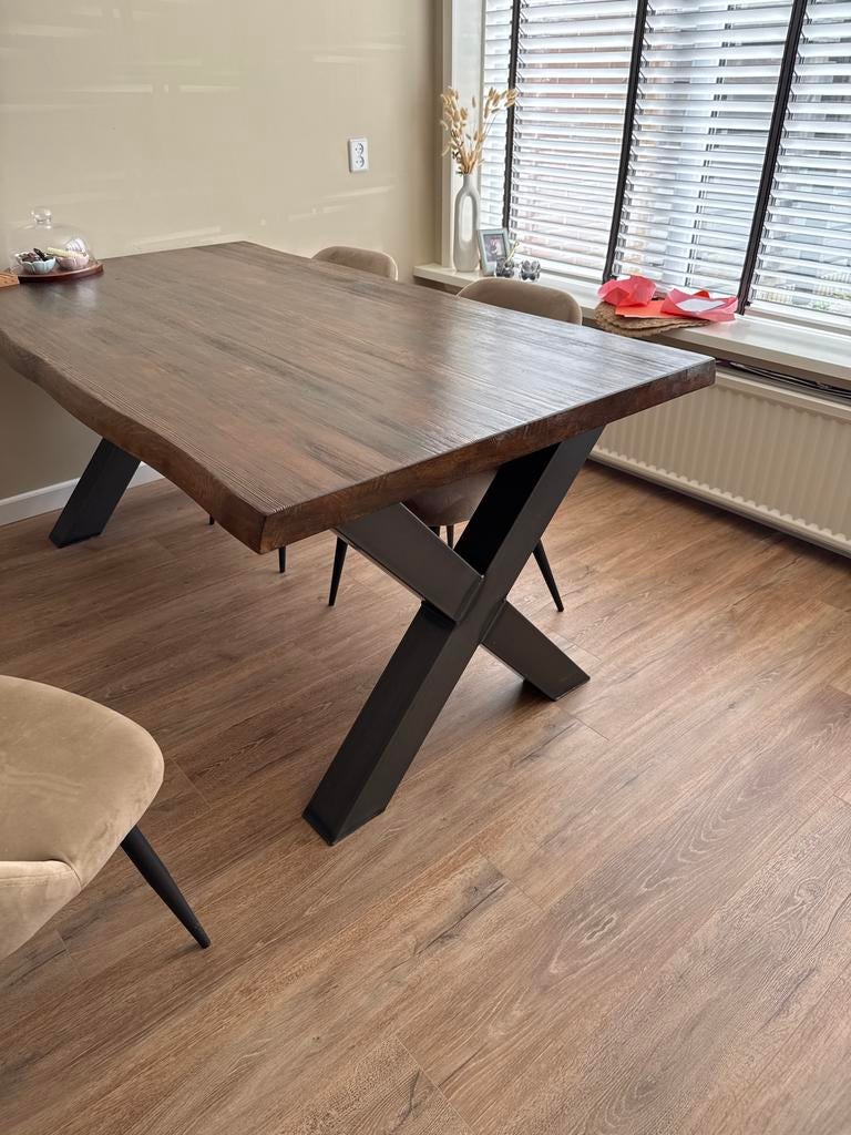 Robuuste boomstam eettafel 97x180 cm - Haco Wonen, Ophalen, Gebruikt, 50 tot 100 cm, Vijf personen of meer