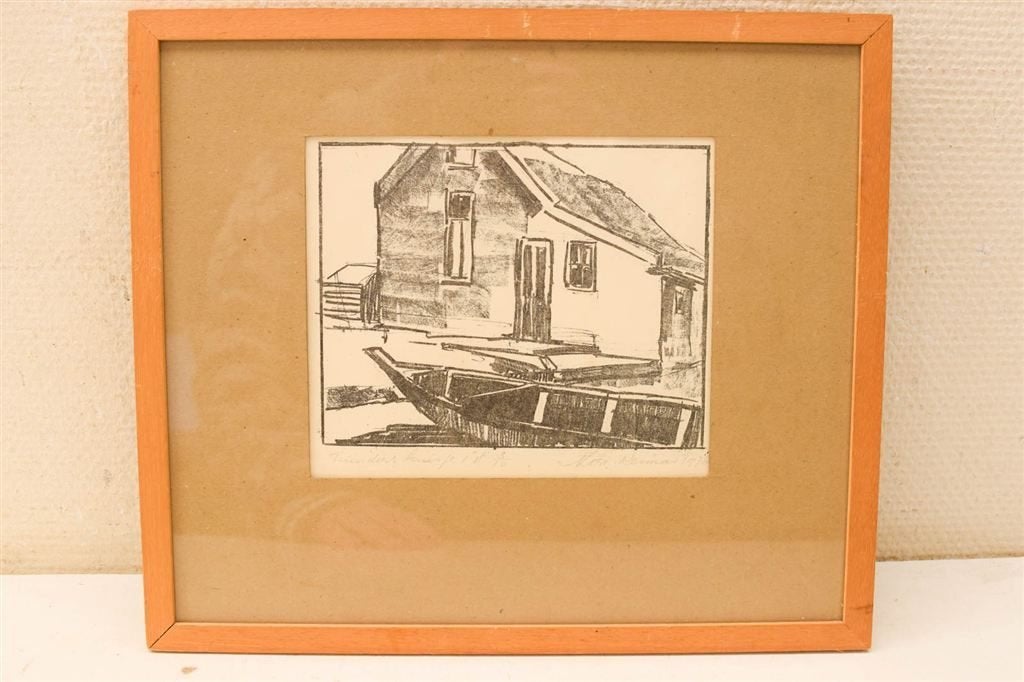 Een ingelijste tekening/prent 48582