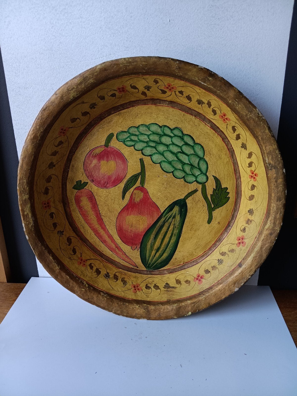 Vintage, Indiase Papier-maché Fruitschaal - Kleurrijk Retro, Ophalen of Verzenden