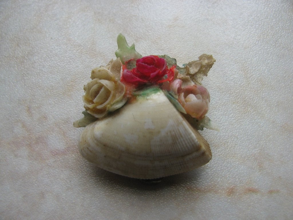 Vintage Shawl Clip - Schelp met Rozen 3 cm, Verzenden