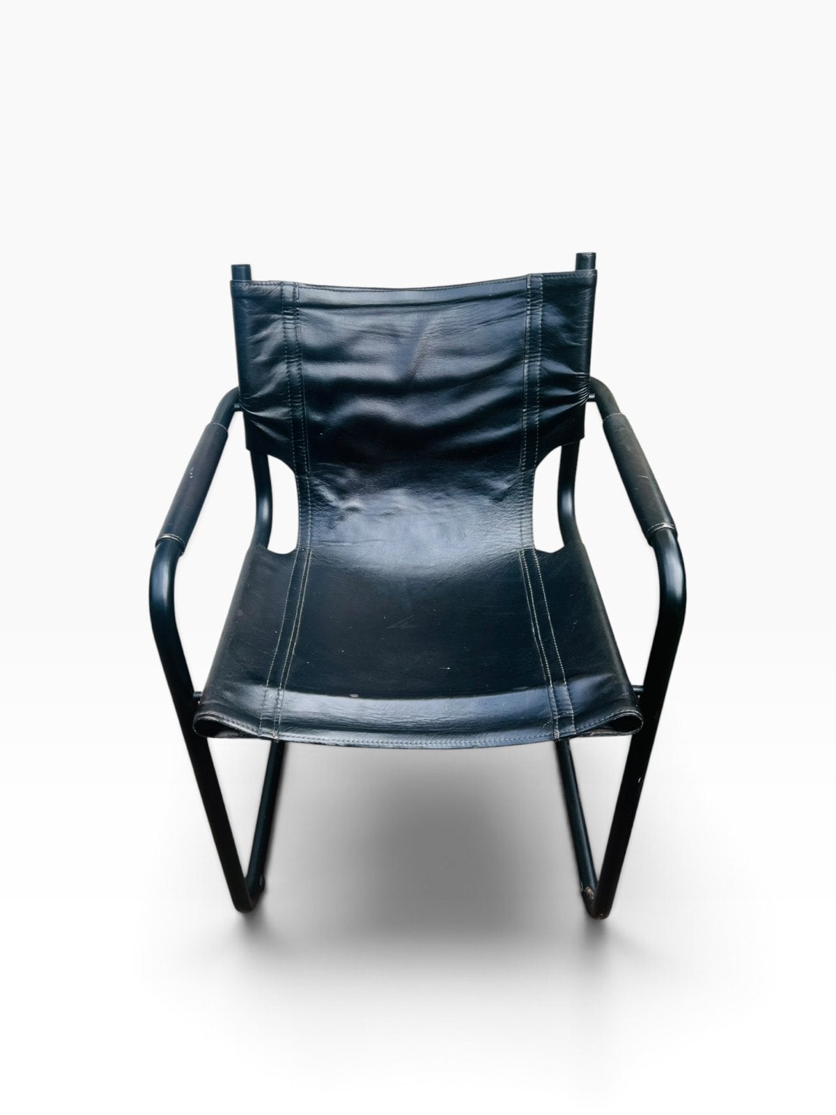 Zwarte vintage buisframe stoel tuigleer made in Italy, Ophalen of Verzenden, Zo goed als nieuw, Zwart, Eén