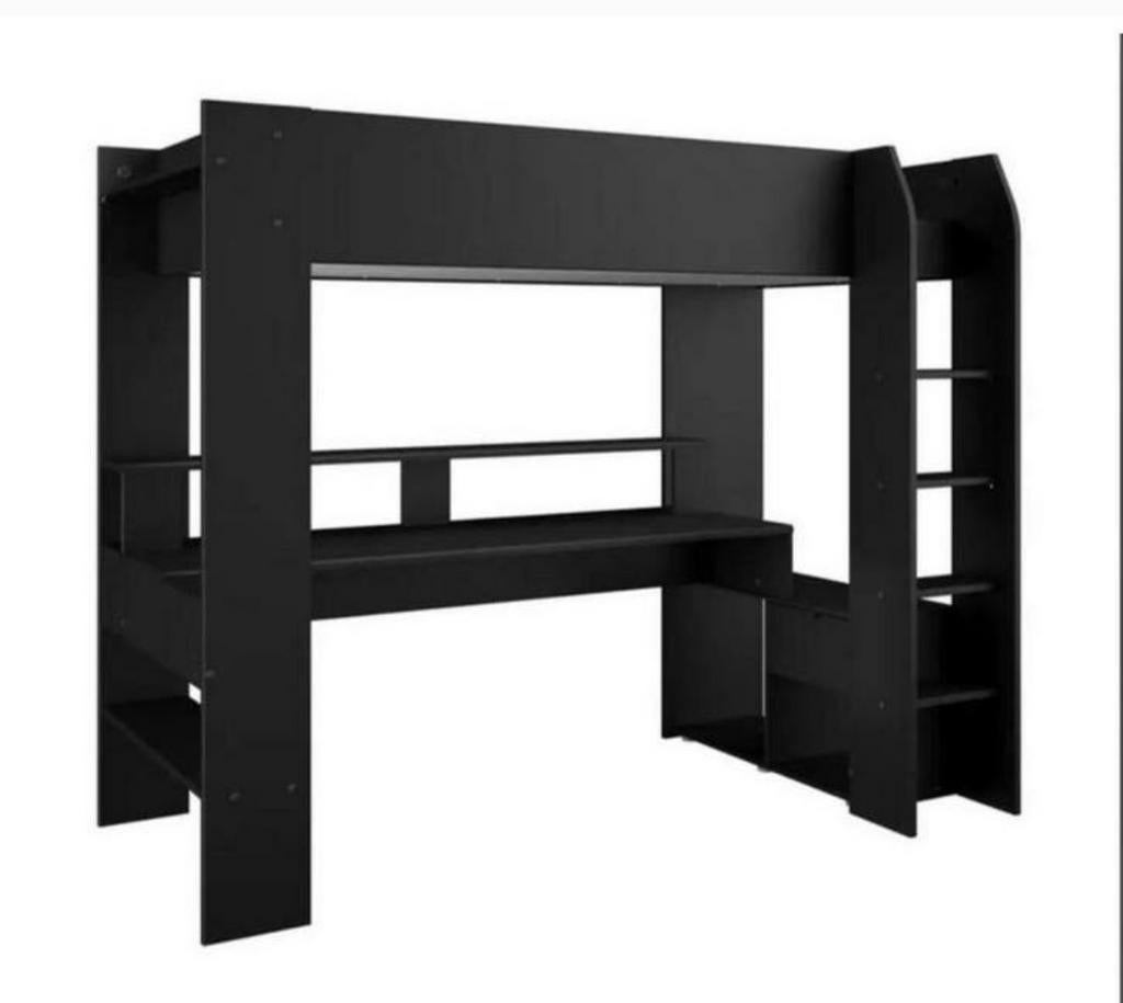 Zwart Hoogslaper met Bureau en Opbergruimte, Gebruikt, Eenpersoons, Ophalen of Verzenden, 200 cm