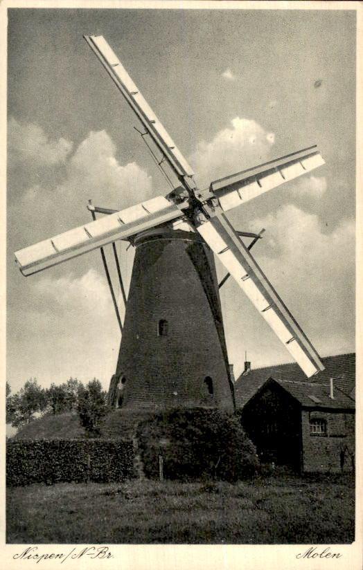 Nispen - Molen, Ophalen of Verzenden, 1940 tot 1960, Ongelopen, Noord-Brabant