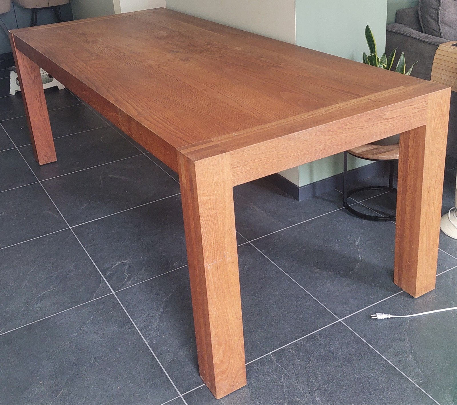 Robuuste eettafel 220x90 cm met 8 cm dik blad, Huis en Inrichting, Ophalen, 200 cm of meer, 50 tot 100 cm, Zo goed als nieuw