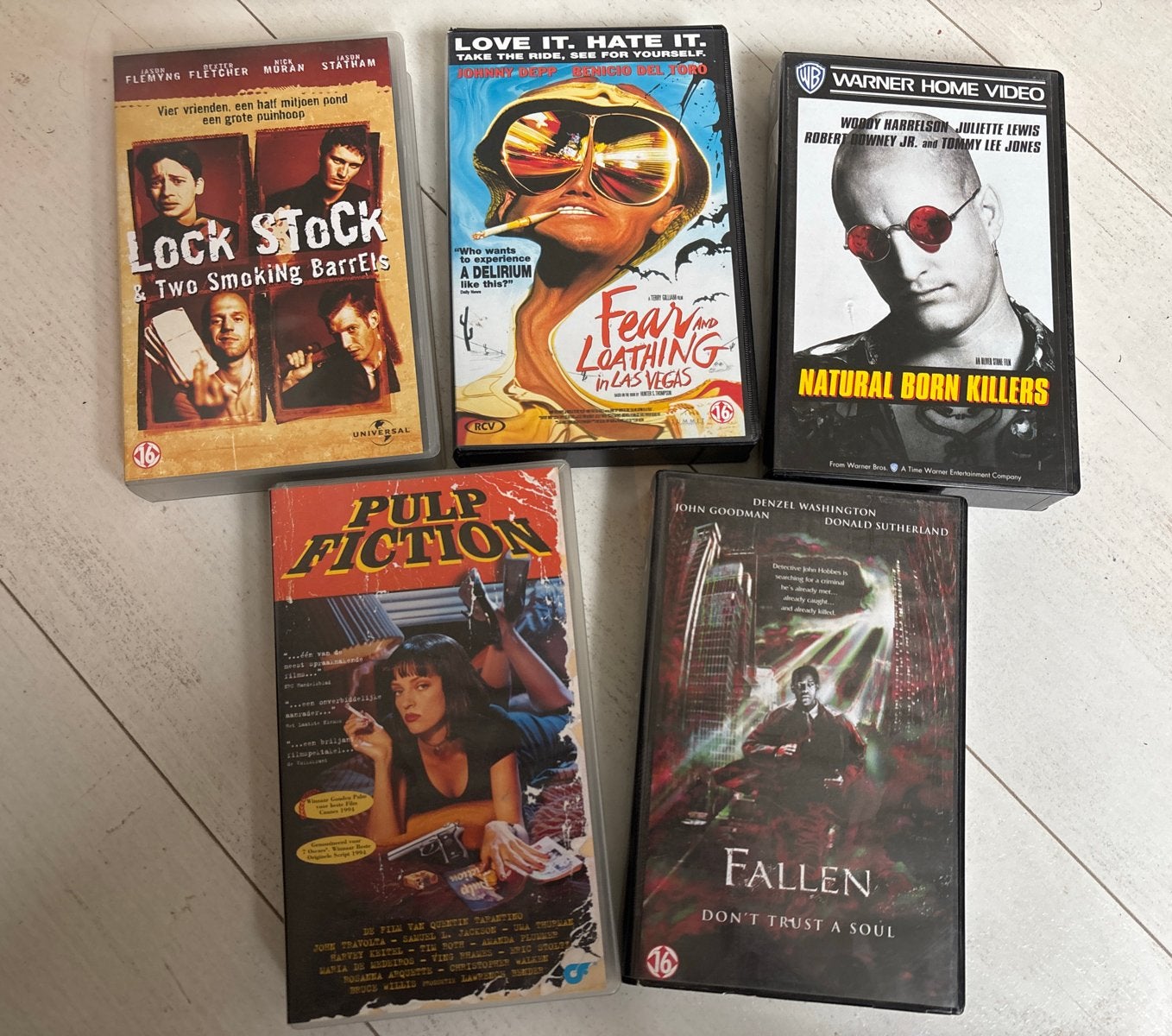 5 VHS videobanden: Pulp Fiction, Lock Stock, Fear & Fallen, Vanaf 16 jaar, Ophalen of Verzenden, Gebruikt, Actie en Avontuur