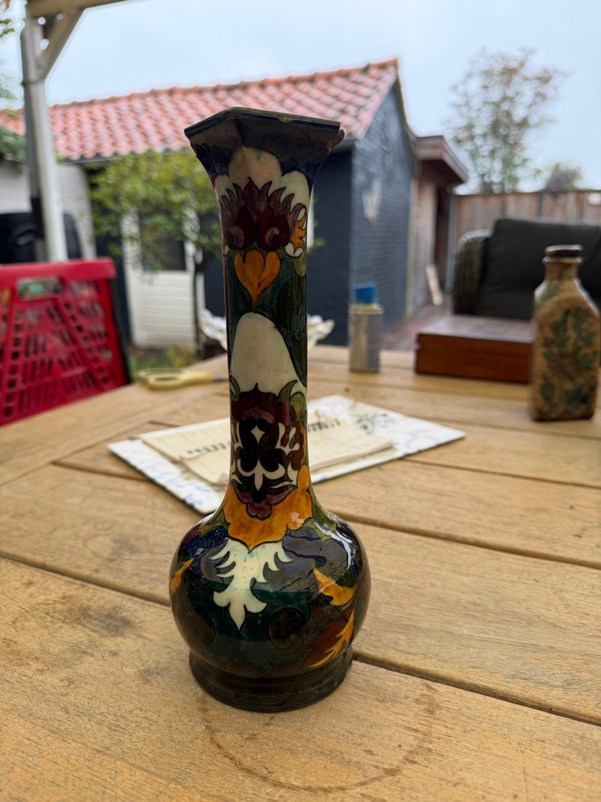 Titel: Zeldzame plateel vaas Nieuw-Rozenburg Jugendstil, Ophalen of Verzenden