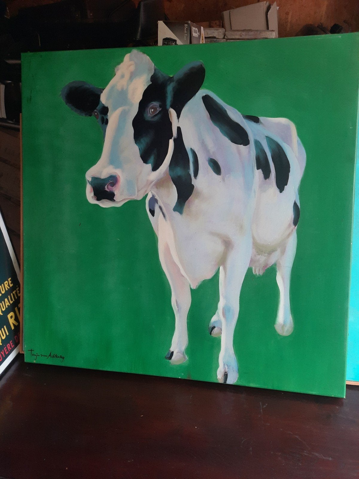 Tanja van Achterberg - Koeien schilderij (2 stuks), Antiek en Kunst, Gesigneerd, Acrylverf, Ophalen of Verzenden, Dieren