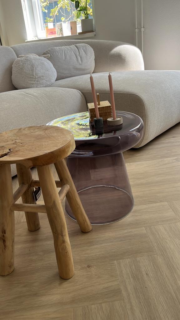 Beliani CALDERA - Bijzettafel - Grijs - Glas, Huis en Inrichting, Tafels | Bijzettafels, Minder dan 55 cm, Rond, Nieuw, Glas